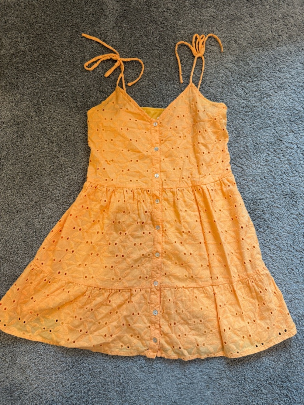 Blue Rain Orange Eyelet Tie-Shoulder Sundress